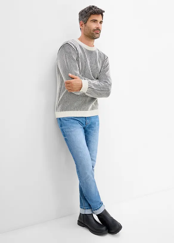 Maglione a coste in misto cotone, loose fit, bonprix