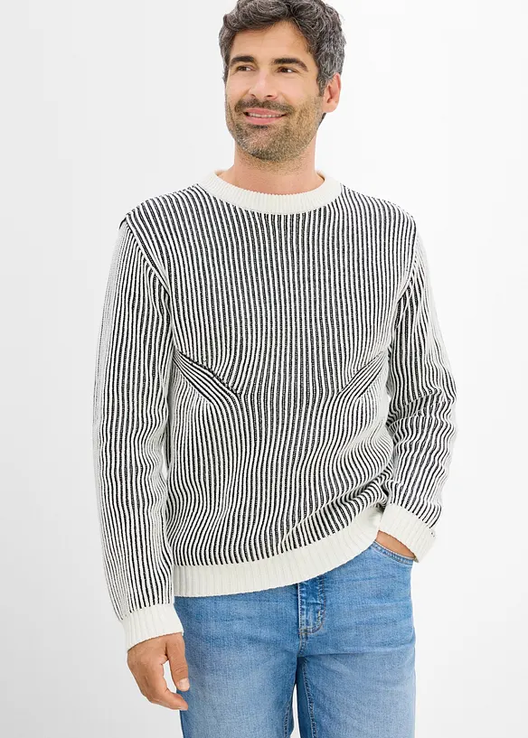 Maglione a coste in misto cotone, loose fit, bonprix
