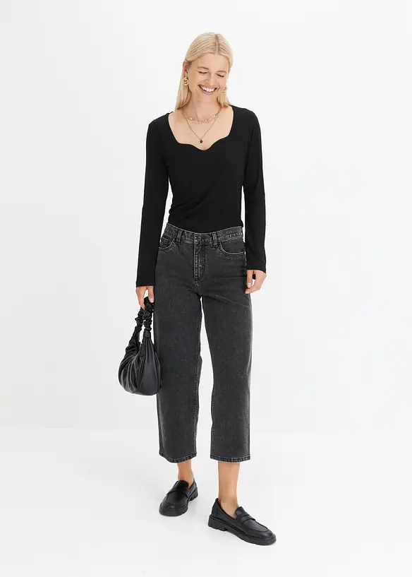 Jeans wide leg, vita media, bonprix