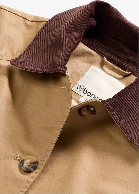 Giacca cerata da mezza stagione con colletto in velluto a coste, bonprix