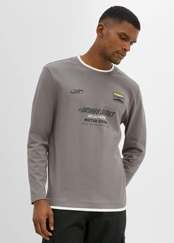 Maglia a maniche lunghe effetto 2 in 1 in puro cotone biologico, bonprix