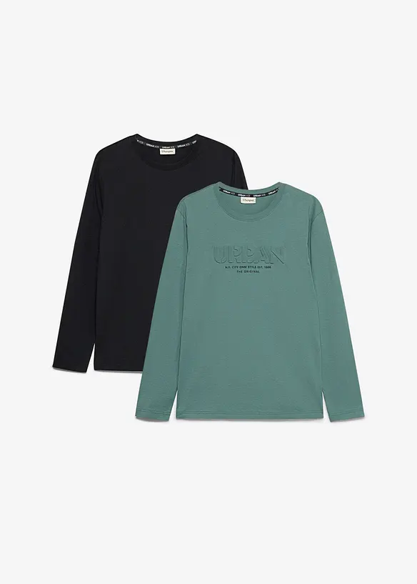 Maglia a maniche lunghe in puro cotone biologico (pacco da 2), bonprix