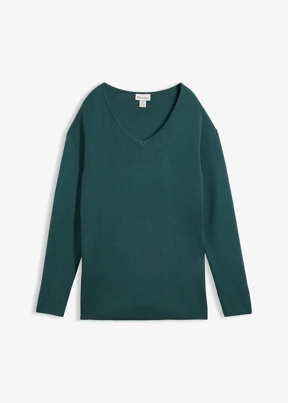 Maglione a coste Milano con scollo a V, bonprix