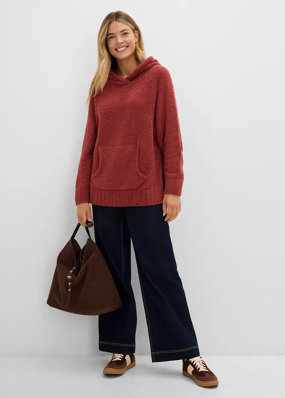 Maglione in pile teddy con cappuccio, bonprix