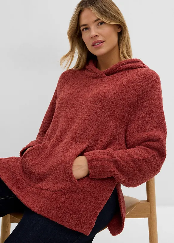 Maglione in pile teddy con cappuccio, bonprix