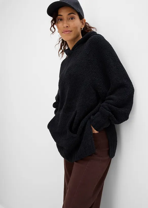 Maglione in pile teddy con cappuccio, bonprix