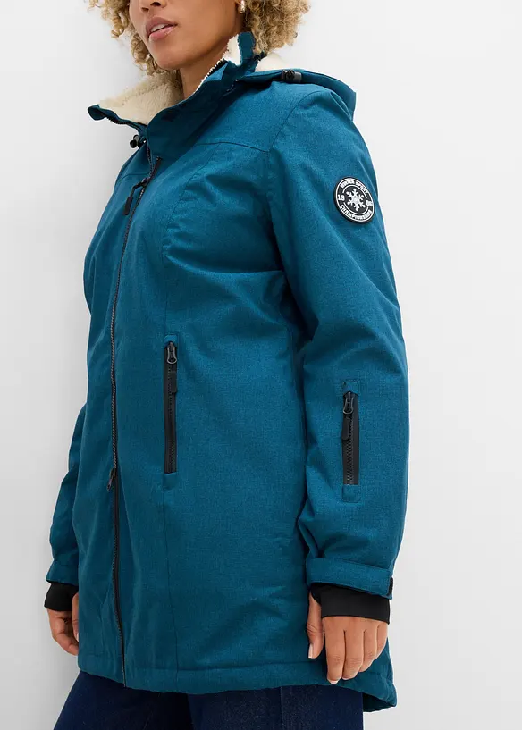 Giacca lunga tecnica impermeabile con pile teddy, bonprix