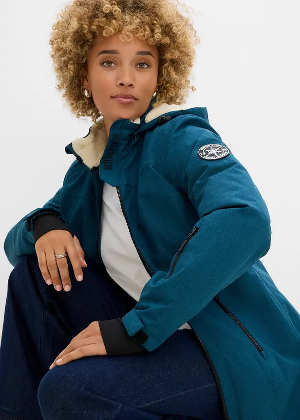 Giacca lunga tecnica impermeabile con pile teddy, bonprix
