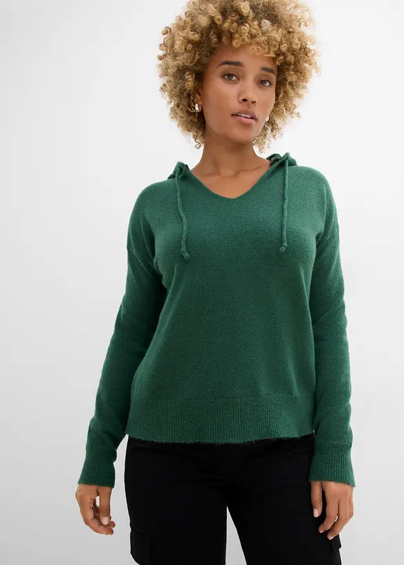 Maglione con scollatura a V e cappuccio, bonprix