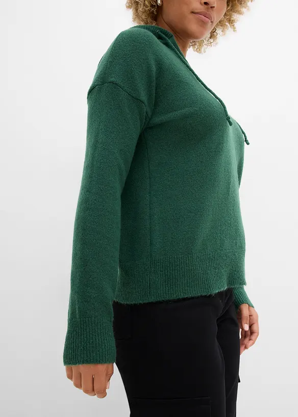 Maglione con scollatura a V e cappuccio, bonprix