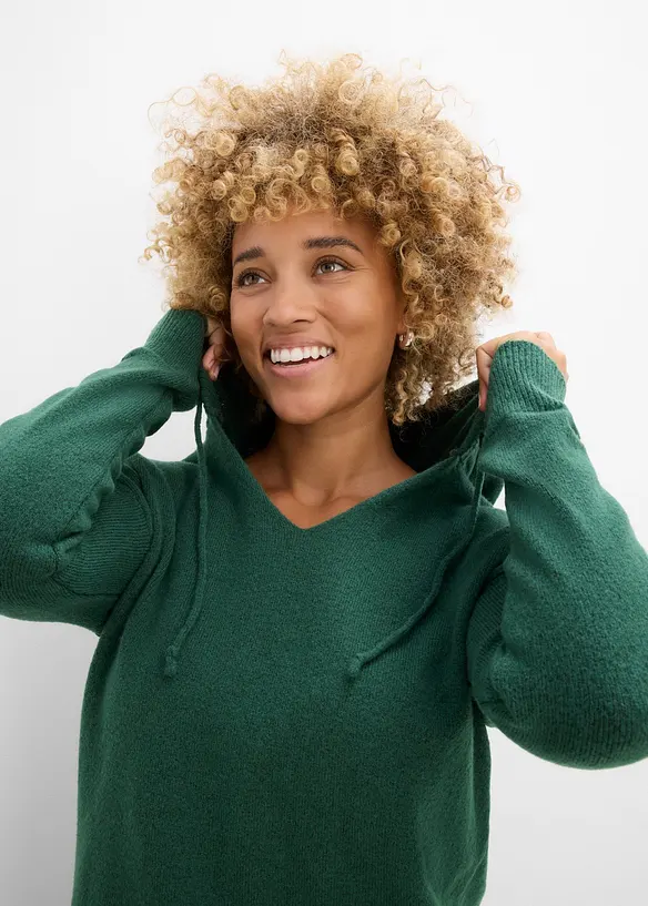 Maglione con scollatura a V e cappuccio, bonprix