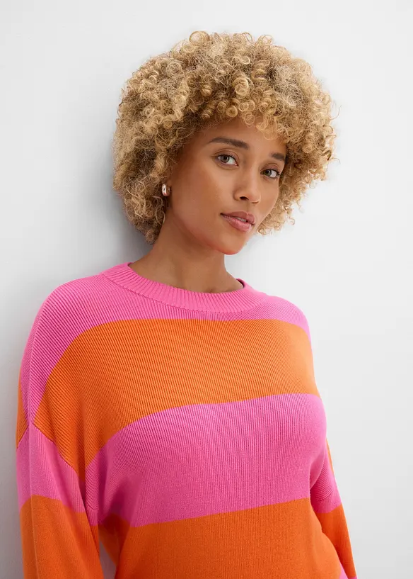 Maglione con scollo rotondo in maglia fine color block, bonprix