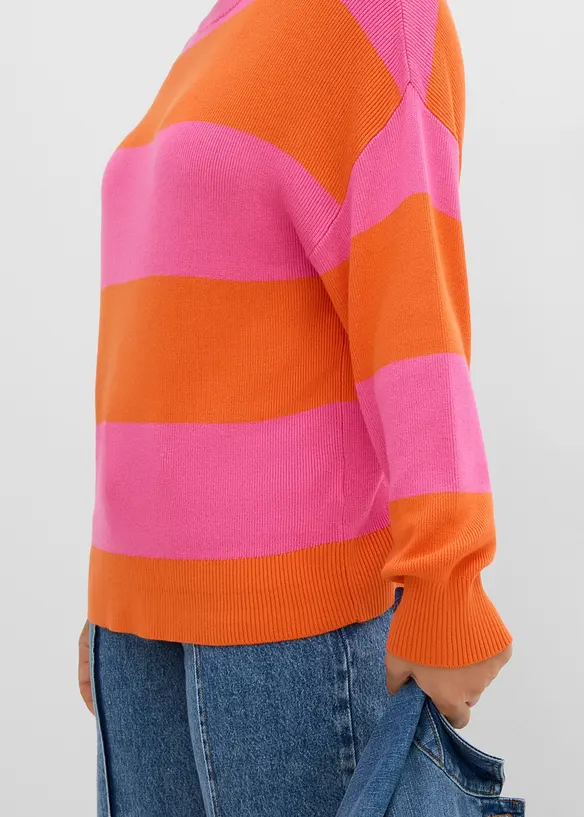 Maglione con scollo rotondo in maglia fine color block, bonprix
