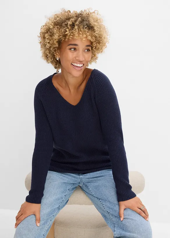 Maglione a coste in puro cotone, bonprix