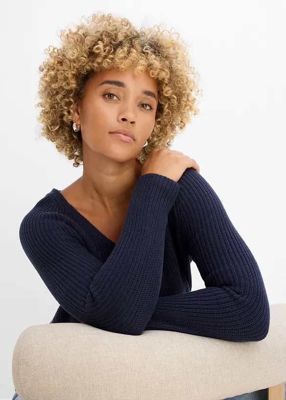 Maglione a coste in puro cotone, bonprix
