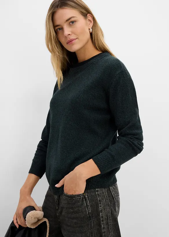 Maglione melange con scollo rotondo, bonprix