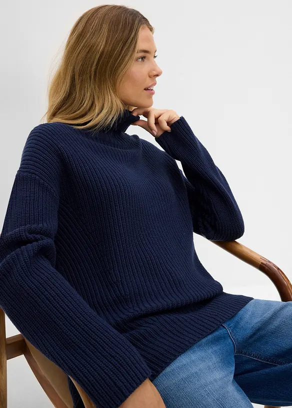 Maglione a collo alto in puro cotone, bonprix