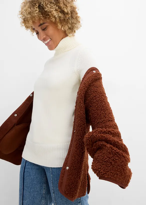 Maglione basic a collo alto in filato fine, bonprix