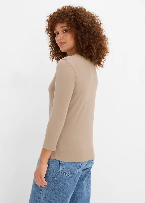 Maglia a costine in puro cotone biologico con maniche a 3/4 (pacco da 3), bonprix
