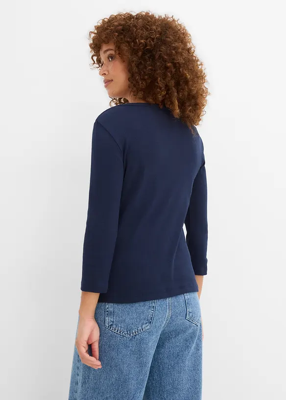 Maglia a costine in puro cotone biologico con maniche a 3/4 (pacco da 3), bonprix