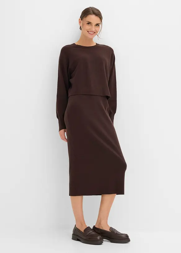 Abito in maglia e maglione abbinato (set 2 pezzi), bonprix