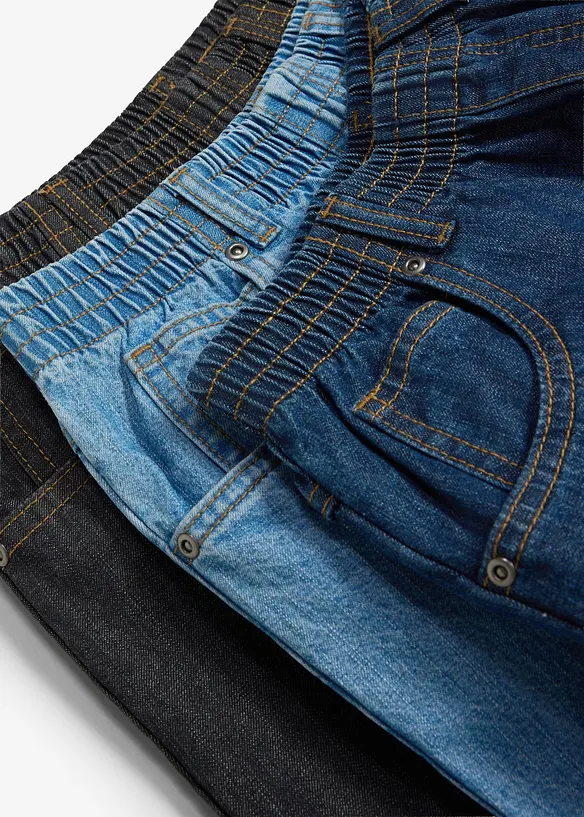Pantaloni regular fit con elastico in vita in puro cotone, straight (pacco da 3), bonprix