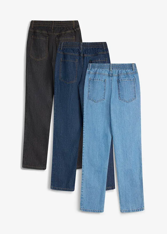 Pantaloni regular fit con elastico in vita in puro cotone, straight (pacco da 3), bonprix