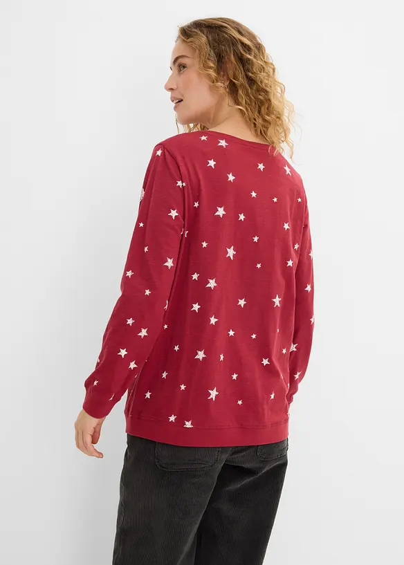 Maglia in cotone a maniche lunghe con fantasia, bonprix