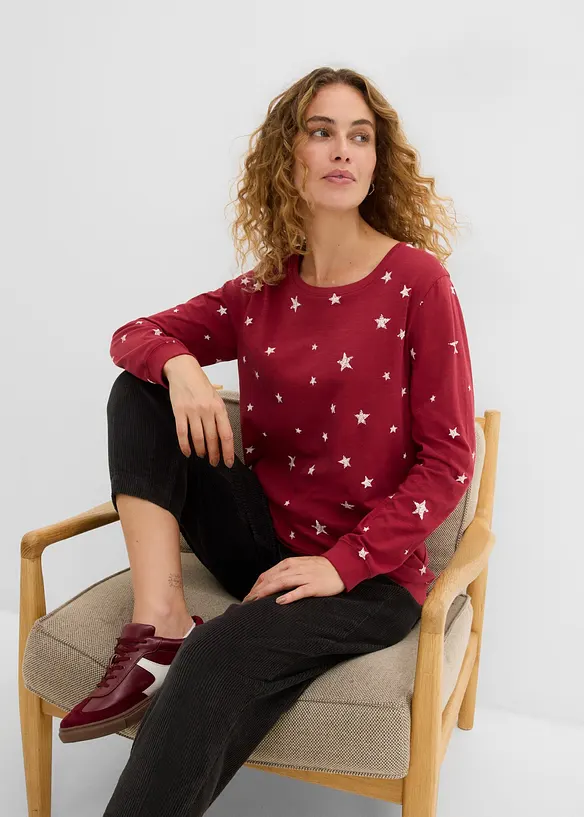 Maglia in cotone a maniche lunghe con fantasia, bonprix