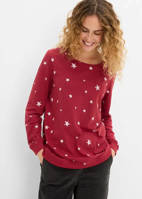 Maglia in cotone a maniche lunghe con fantasia, bonprix