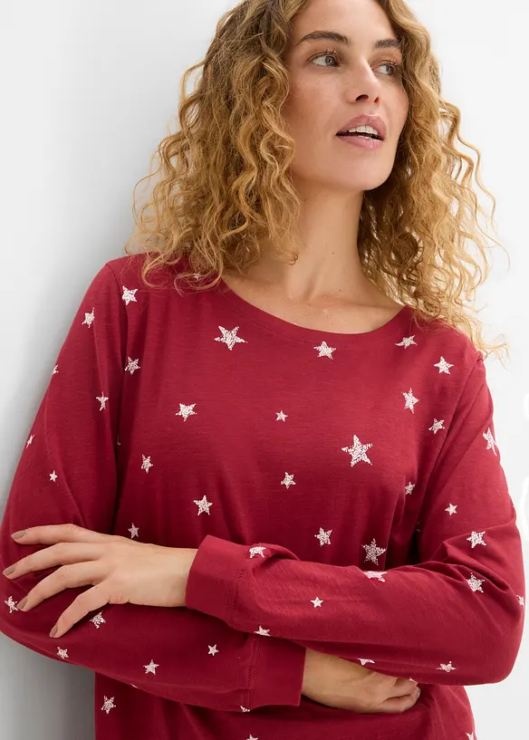 Maglia in cotone a maniche lunghe con fantasia, bonprix