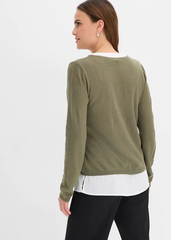 Maglione in filato fine con inserti effetto camicia, bonprix