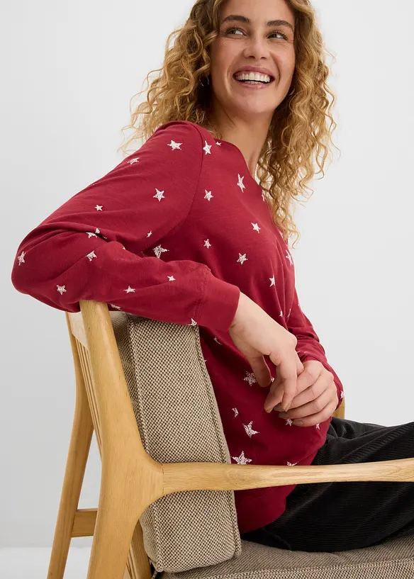 Maglia in cotone a maniche lunghe con fantasia, bonprix