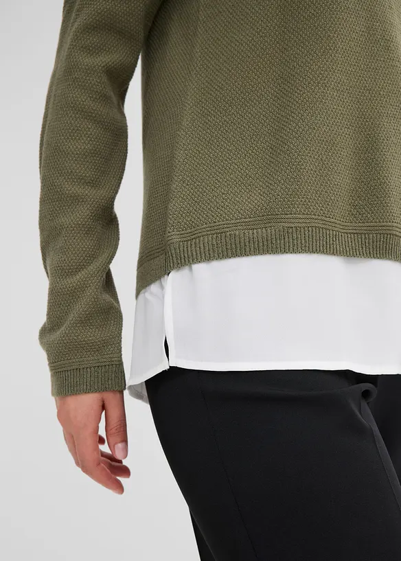 Maglione in filato fine con inserti effetto camicia, bonprix