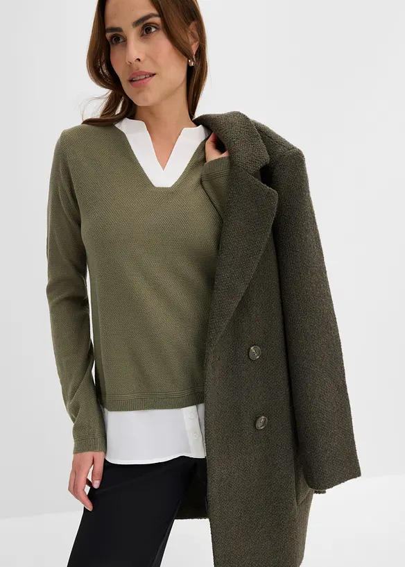 Maglione in filato fine con inserti effetto camicia, bonprix