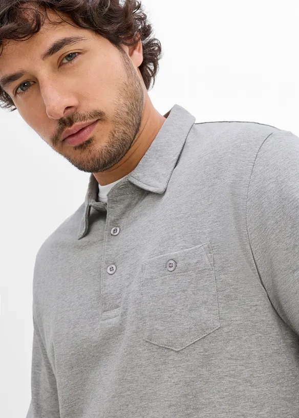 Polo a maniche lunghe con taschino al petto (pacco da 2), bonprix