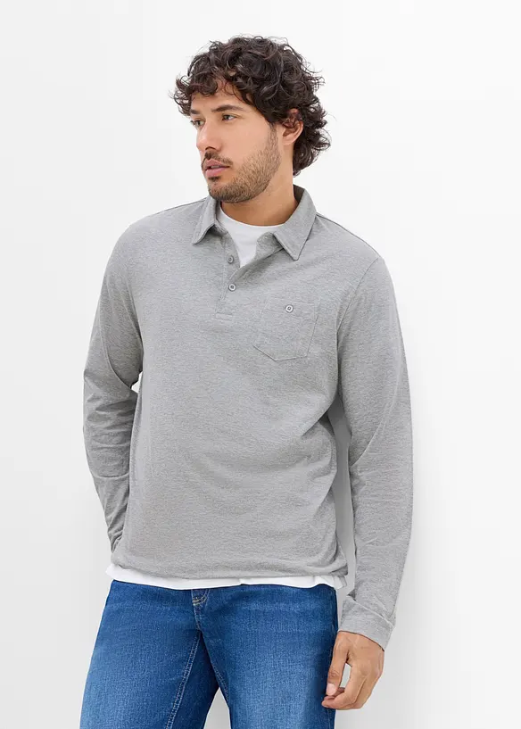 Polo a maniche lunghe con taschino al petto (pacco da 2), bonprix