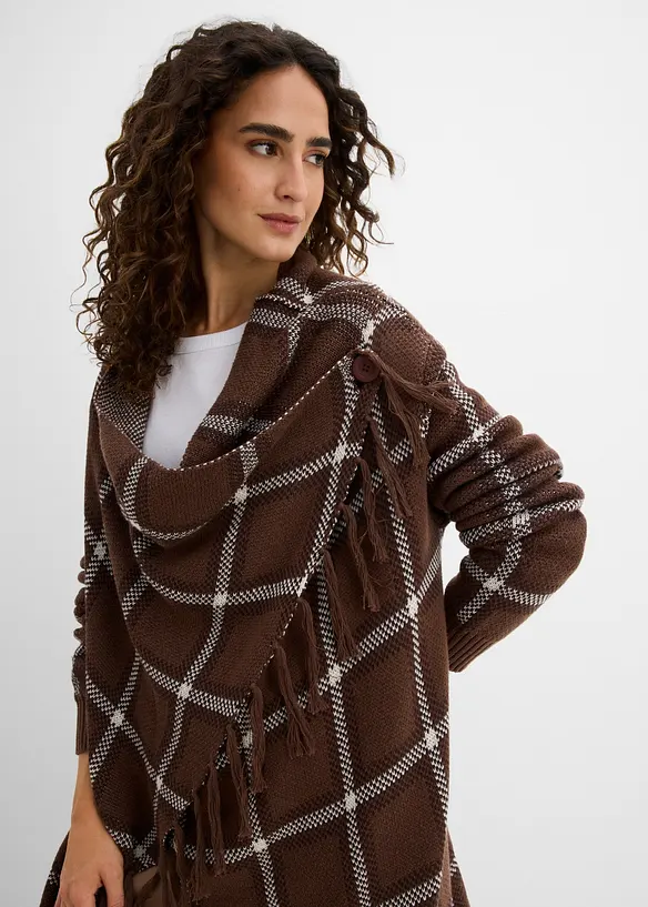 Cardigan di maglia lungo con frange, bonprix