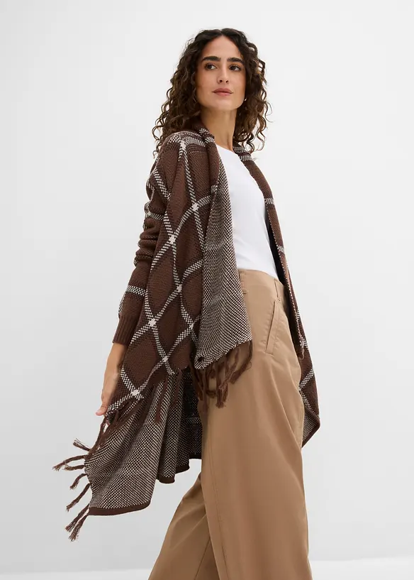 Cardigan di maglia lungo con frange, bonprix