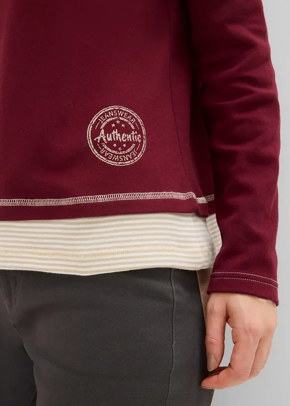 Maglia in cotone a maniche lunghe effetto 2 in 1, bonprix