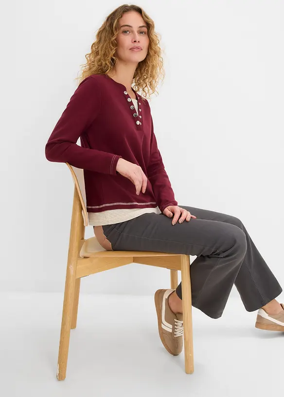 Maglia in cotone a maniche lunghe effetto 2 in 1, bonprix