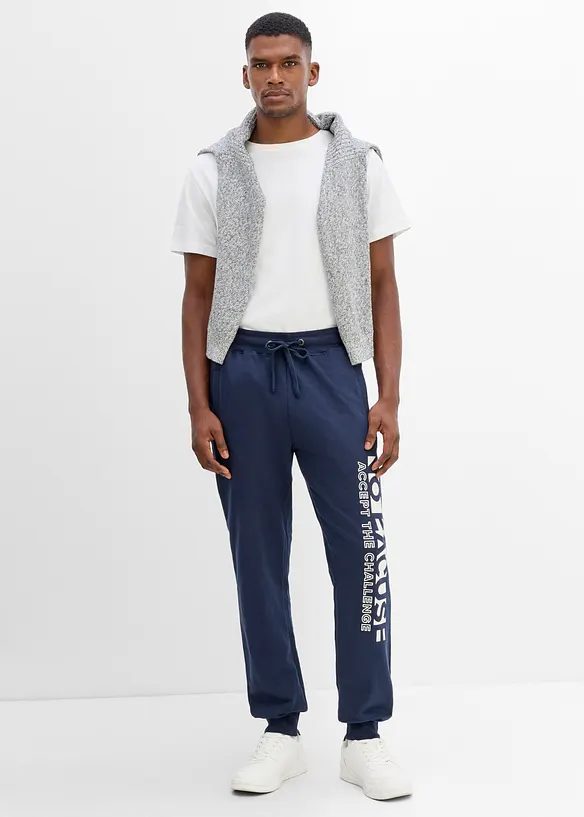 Pantaloni da jogging in puro cotone con stampa sportiva, bonprix