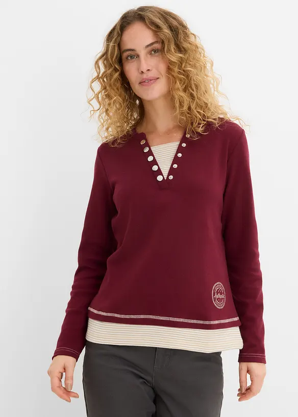 Maglia in cotone a maniche lunghe effetto 2 in 1, bonprix
