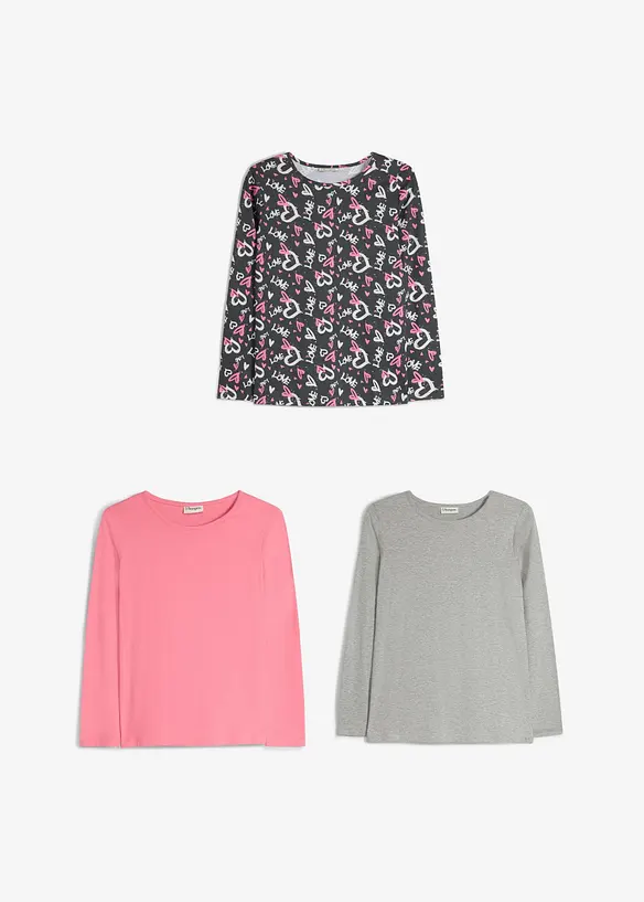 Maglia a maniche lunghe in puro cotone (pacco da 3), bonprix