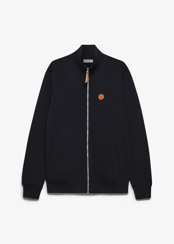 Felpa con zip, collo dritto e dettagli in similpelle, bonprix