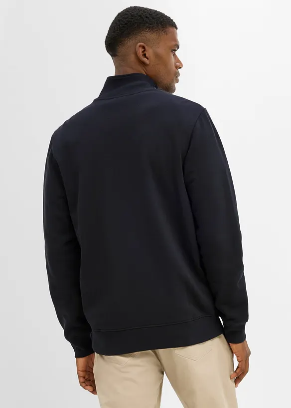 Felpa con zip, collo dritto e dettagli in similpelle, bonprix
