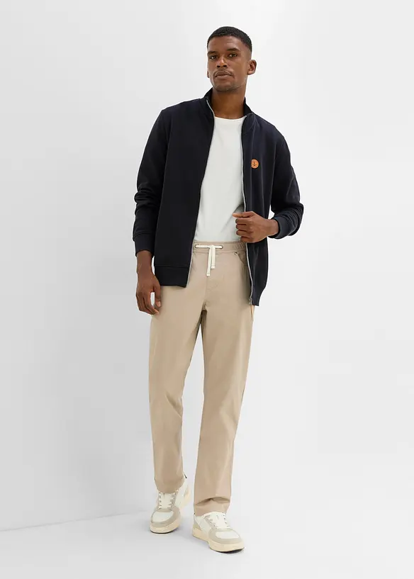 Felpa con zip, collo dritto e dettagli in similpelle, bonprix