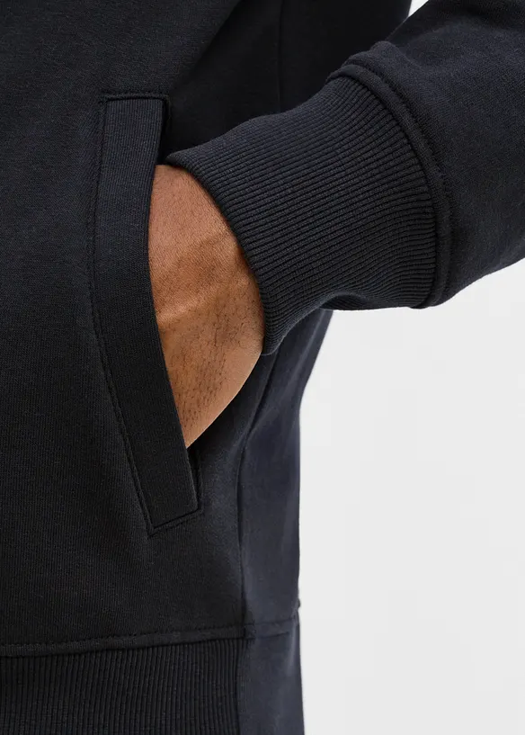 Felpa con zip, collo dritto e dettagli in similpelle, bonprix