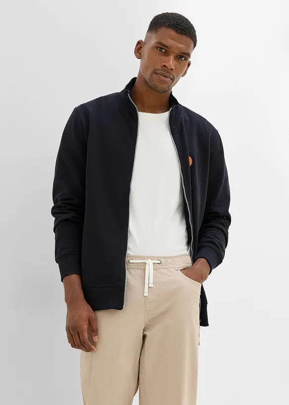 Felpa con zip, collo dritto e dettagli in similpelle, bonprix