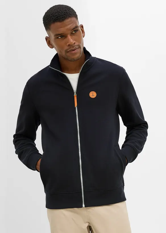 Felpa con zip, collo dritto e dettagli in similpelle, bonprix